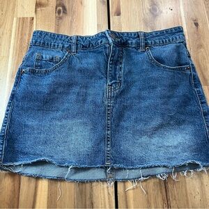 No Boundaries Denim Mini Skirt Size Small Raw Hem Blue Jean Skirt